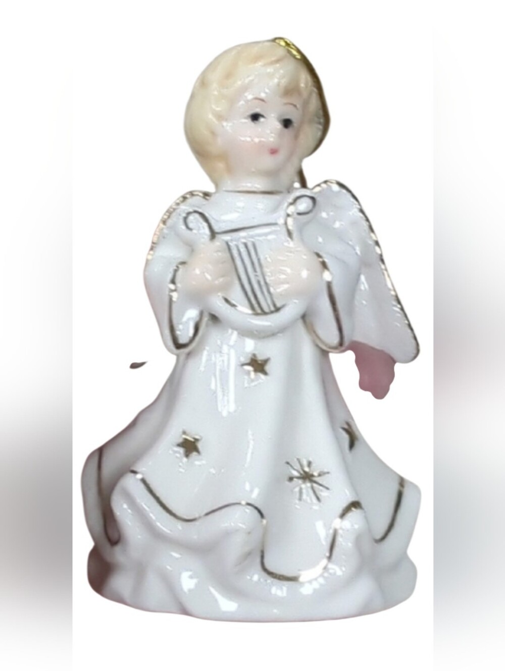 Vintage Ceramic Angel Figurine/ Ornament w Gold Accents With Bell Feature. Box